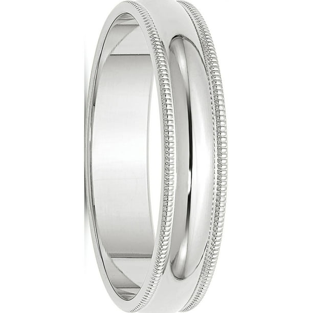 10K White Gold 5mm Milgrain Half Round Band Ring 